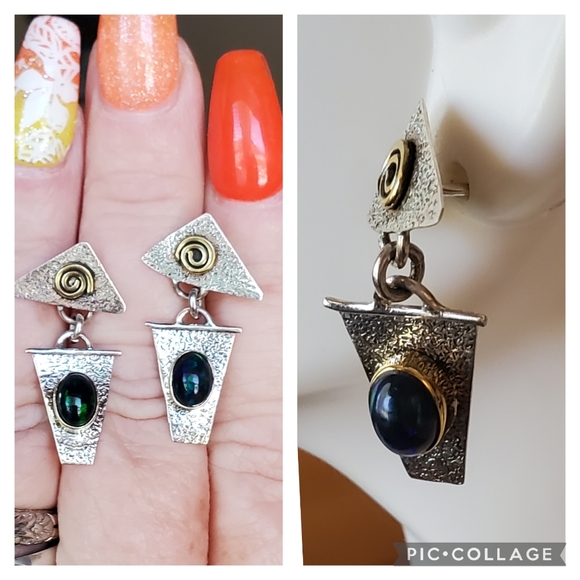 Genuine 2ct Australian Black Boulder Fire Opal Earrings - Picture 4 of 7